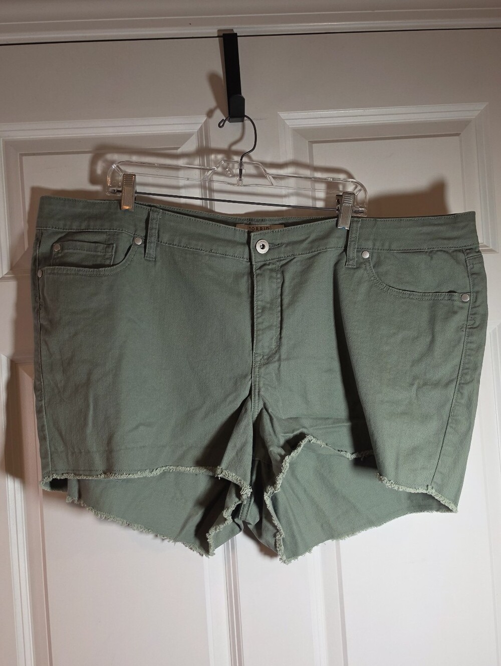 Torrid First At Fit Women’s Olive Green Cutoff Denim Shorts Frayed Hem Size 24
